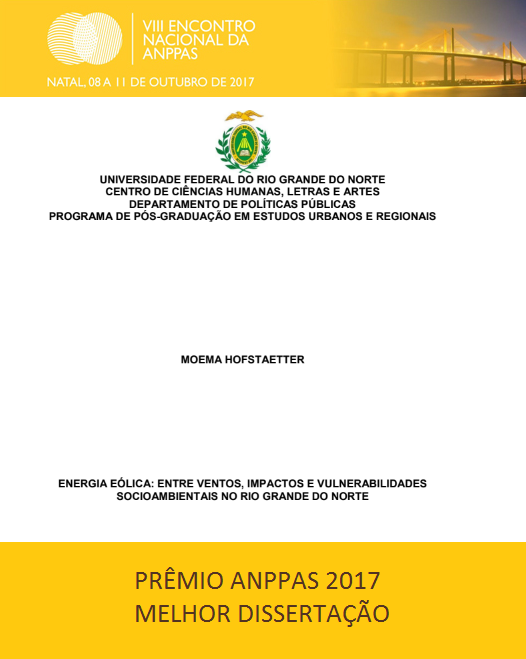 Prêmio De Melhor Dissertação Da Discente Moema Hofstaetter – Prêmio Anppas 2017