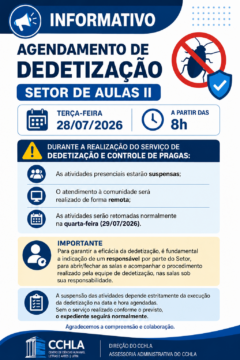 Informativo – Agendamento de Dedetização do Setor de Aulas II – Dia 28/07/2026