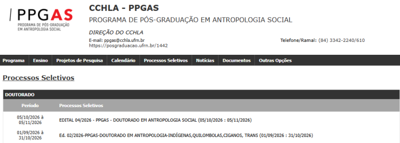 PPGAS/UFRN abre seleção para Doutorado em Antropologia Social com 11 vagas
